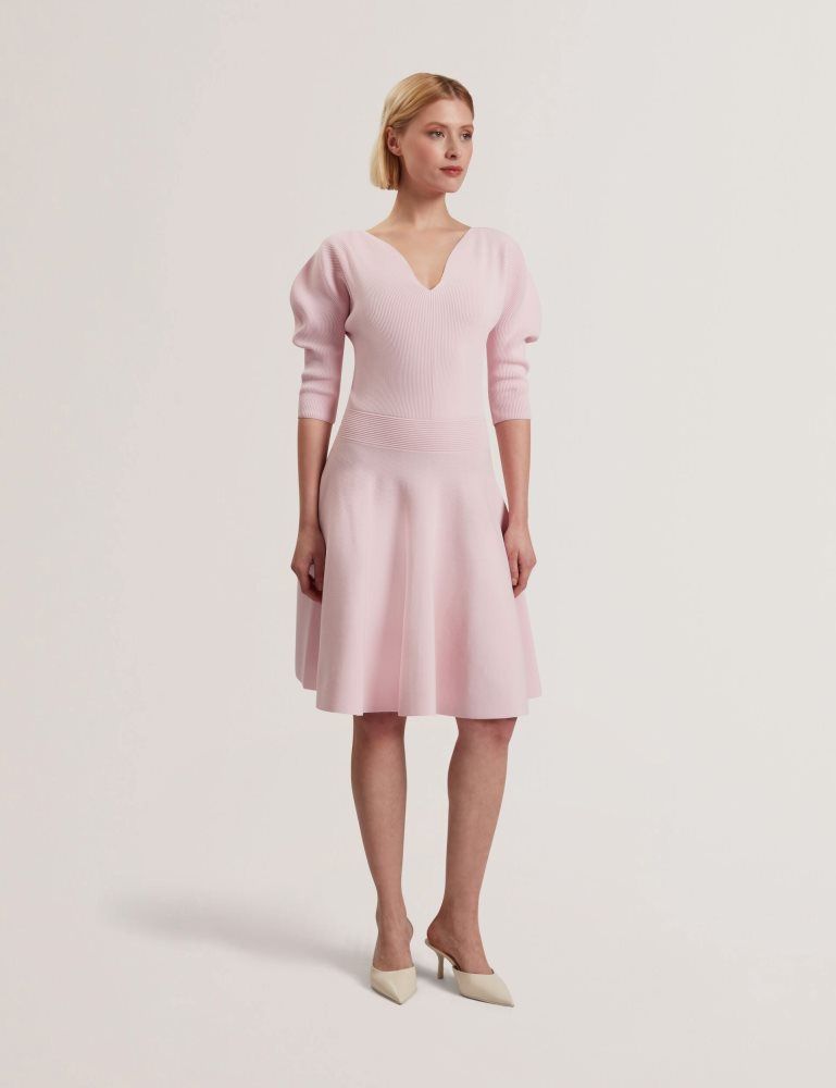 Ted Baker Jescka - Structured Puff Sleeve Knitted Skater Dress Kleid Damen Rosa | 174963-QOK