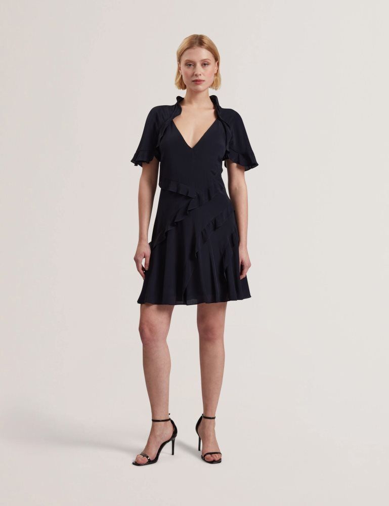 Ted Baker Jojii - Frill Trim Angel Sleeve Mini Dress Kleid Damen Navy | 186029-YHI