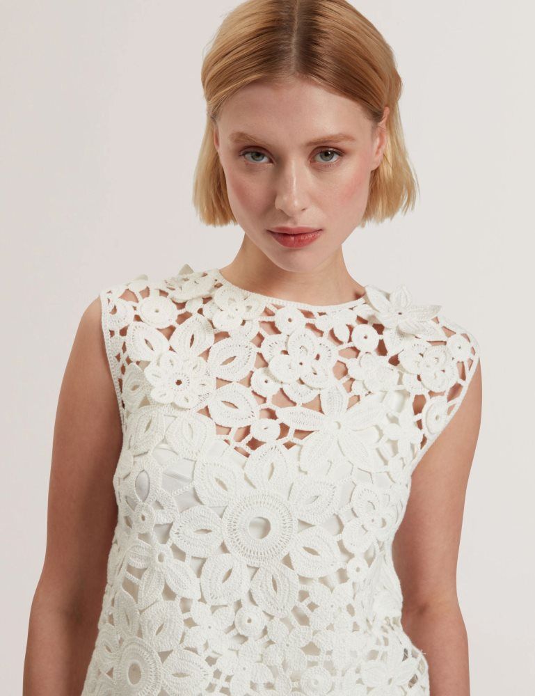 Ted Baker Joyyra - Floral Crochet Knit Sleeveless Top T-shirts Damen Weiß | 941865-YXL