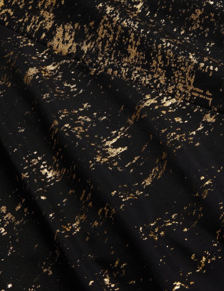 Ted Baker Junhaa - Foil Print Long Sleeve Mesh Midi Dress Kleid Damen Schwarz | 682390-OCI