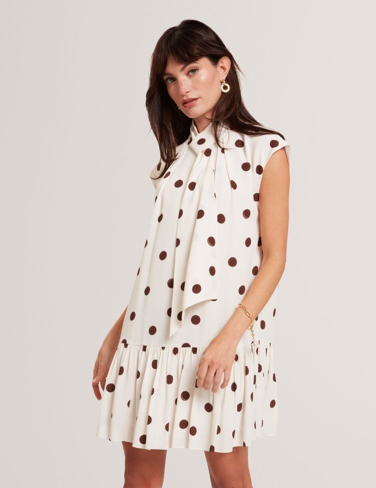 Ted Baker Jutuva - Polka Dot Scarf Neck Mini Shift Dress Kleid Damen Weiß | 938067-LUZ