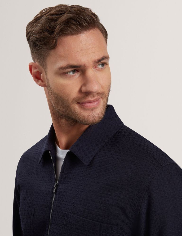 Ted Baker Kailins - Long Sleeve Zip-through Cotton Overshirt Jacken Herren Navy | 280413-SLW