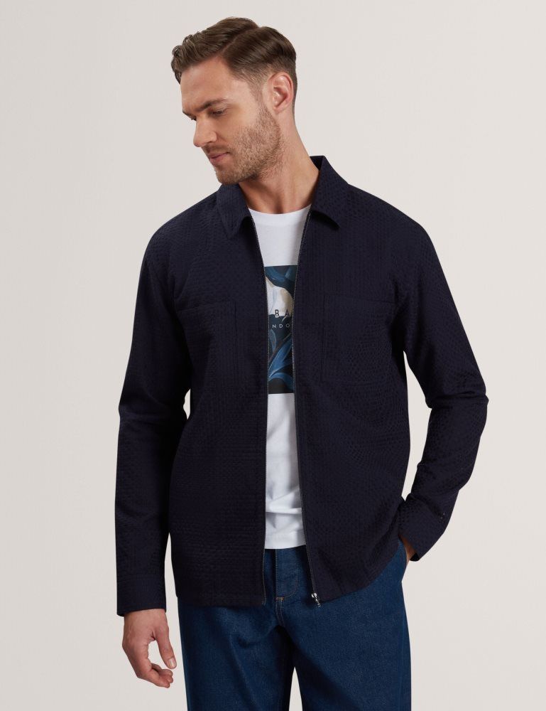 Ted Baker Kailins - Long Sleeve Zip-through Cotton Overshirt Jacken Herren Navy | 280413-SLW