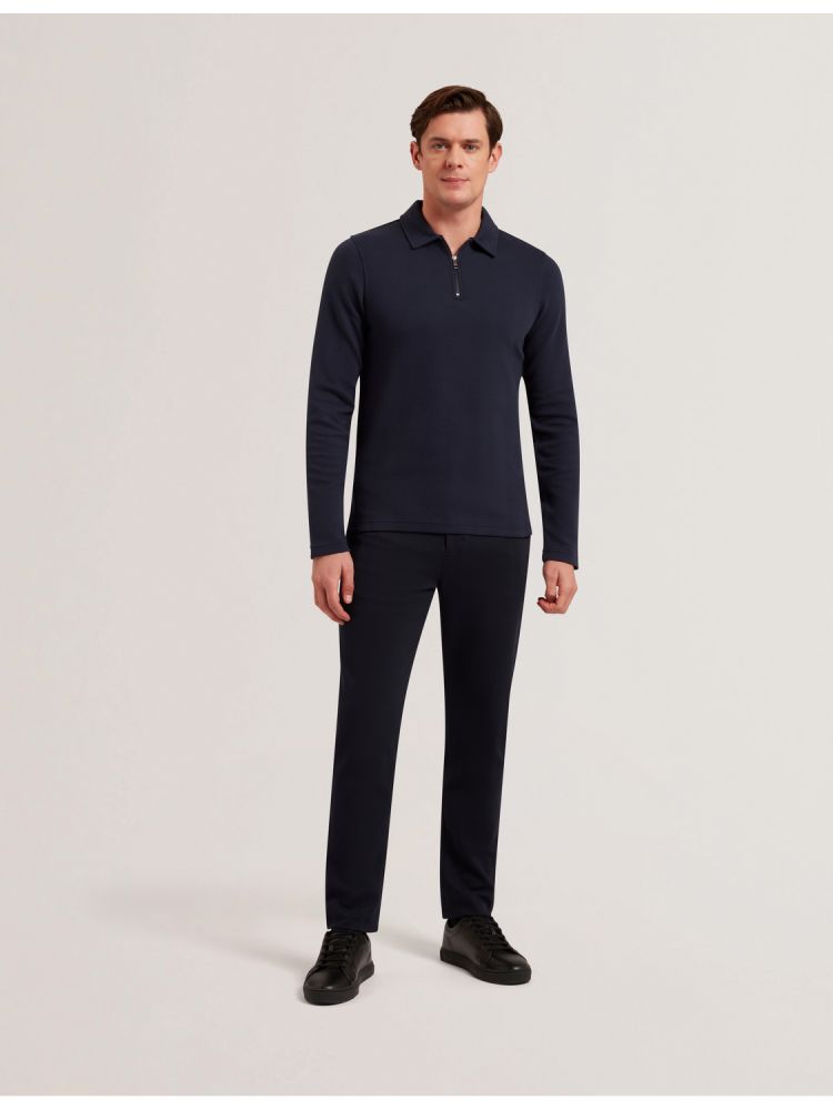 Ted Baker Kalend - Herringbone Zip Neck Long Sleeve Polo Oberteile Herren Navy | 237451-NZL