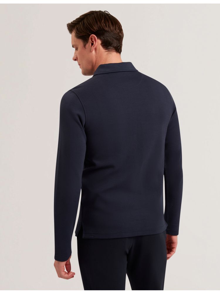 Ted Baker Kalend - Herringbone Zip Neck Long Sleeve Polo Oberteile Herren Navy | 237451-NZL
