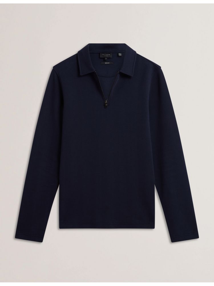 Ted Baker Kalend - Herringbone Zip Neck Long Sleeve Polo Oberteile Herren Navy | 237451-NZL