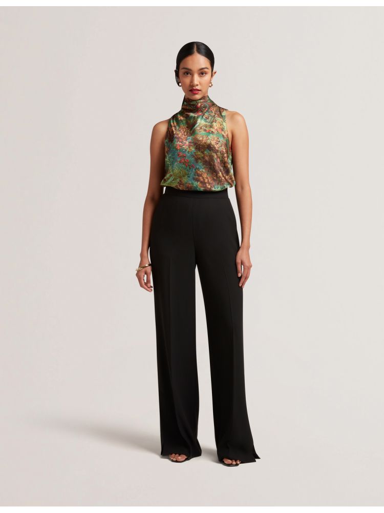 Ted Baker Kalnaa - Printed Satin High Neck Sleeveless Top T-shirts Damen Grün | 796402-AJN