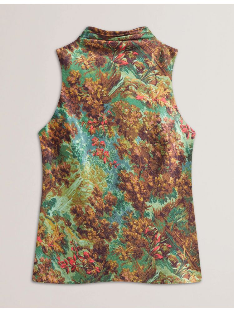 Ted Baker Kalnaa - Printed Satin High Neck Sleeveless Top T-shirts Damen Grün | 796402-AJN