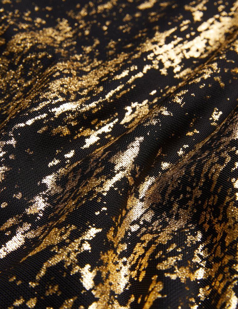 Ted Baker Karenha - Foil Printed Slash Neck Mesh Top T-shirts Damen Schwarz | 852734-WHX