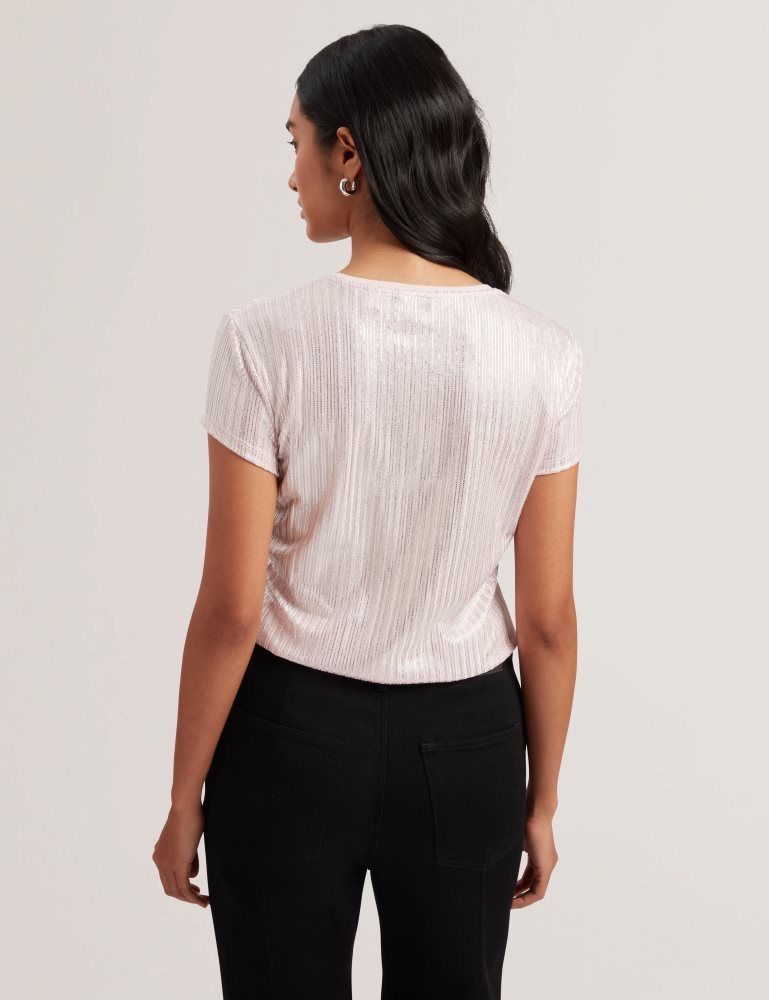 Ted Baker Katrino - Ribbed Metallic Fitted T-shirt T-shirts Damen Rosa | 251683-ABQ