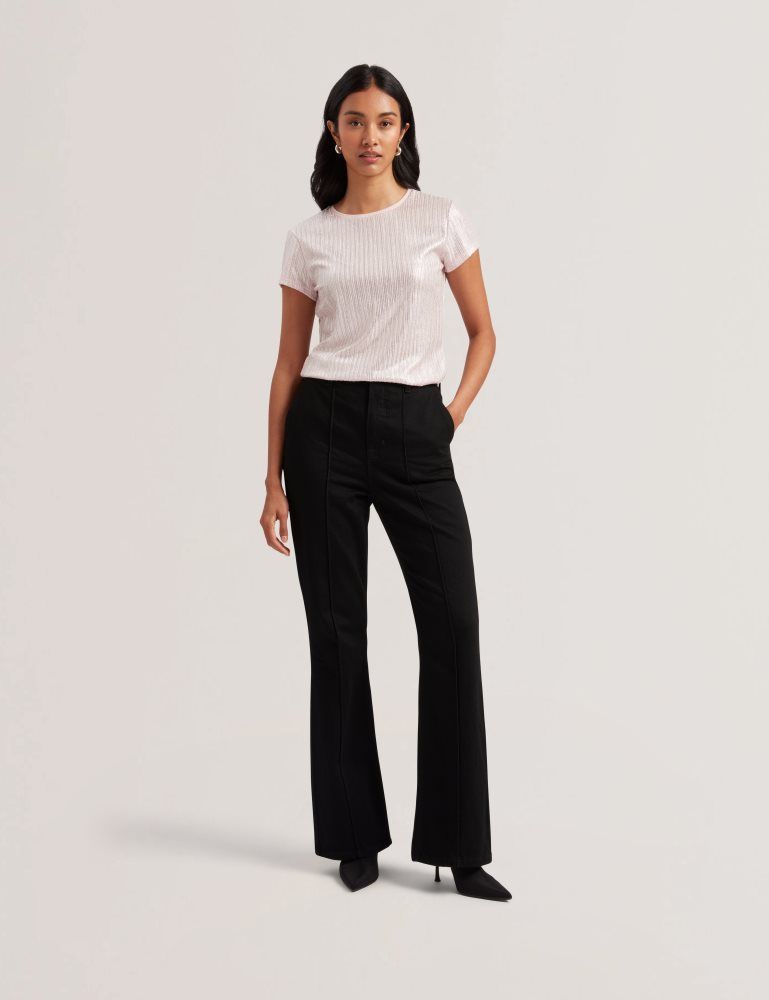 Ted Baker Katrino - Ribbed Metallic Fitted T-shirt T-shirts Damen Rosa | 251683-ABQ