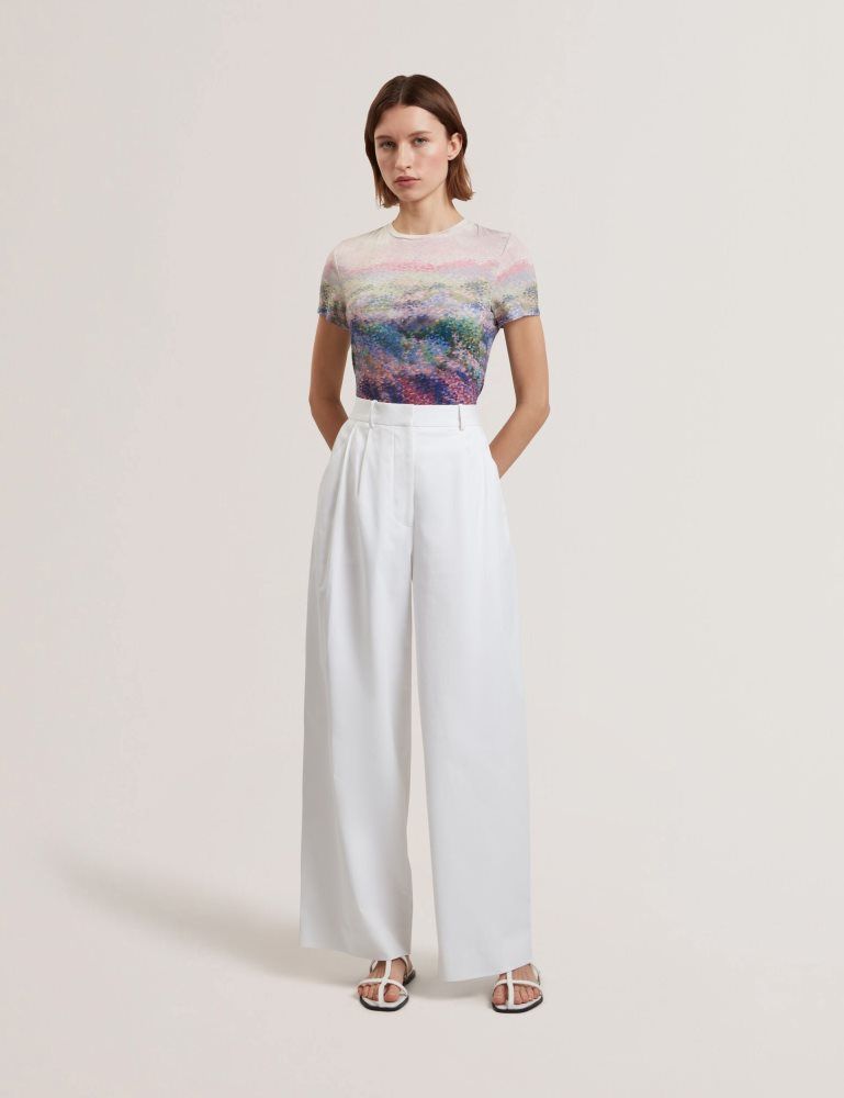 Ted Baker Kaytte - Painted Print Crew Neck Fitted T-shirt T-shirts Damen Rosa | 852197-IEC