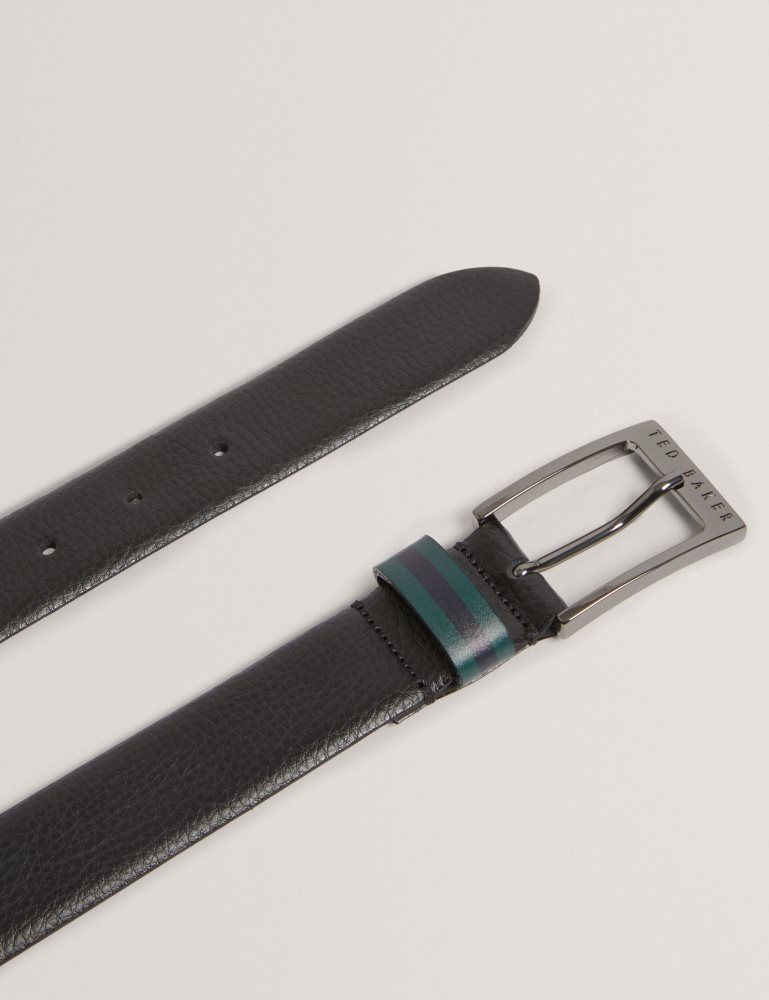 Ted Baker Kendon - Grained Leather Belt With Striped Loop Gürtel Herren Schwarz | 382569-ADN