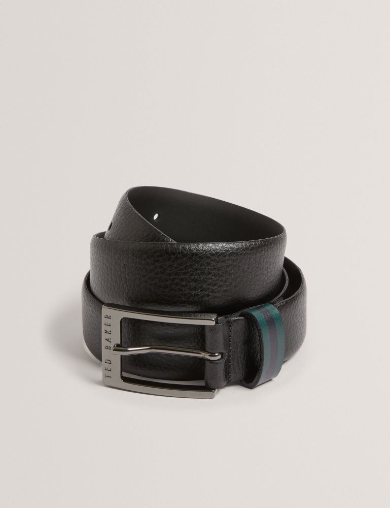 Ted Baker Kendon - Grained Leather Belt With Striped Loop Gürtel Herren Schwarz | 382569-ADN