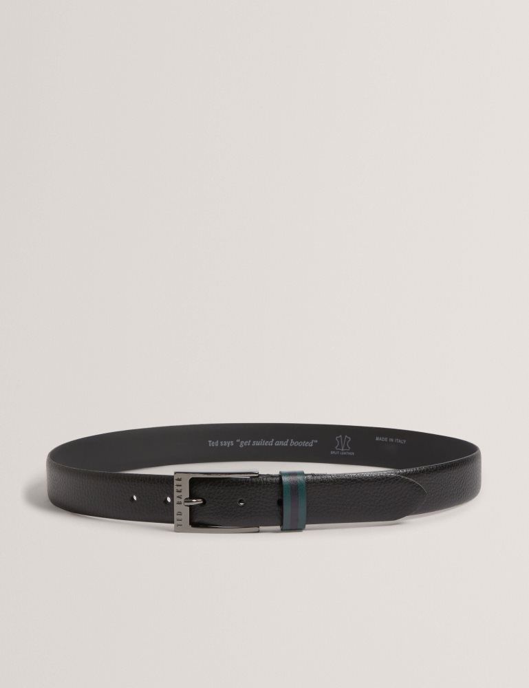 Ted Baker Kendon - Grained Leather Belt With Striped Loop Gürtel Herren Schwarz | 382569-ADN