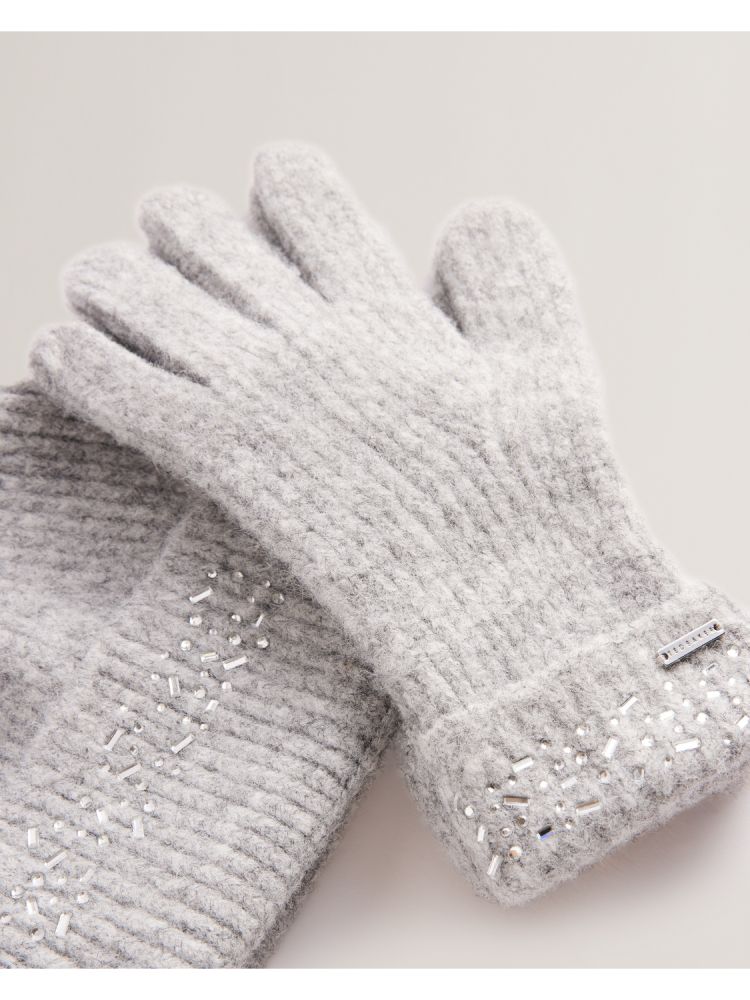 Ted Baker Keriis - Rhinestone Knitted Hat And Gloves Set Hats, Gloves & Scarves Damen Grau | 061345-RLN