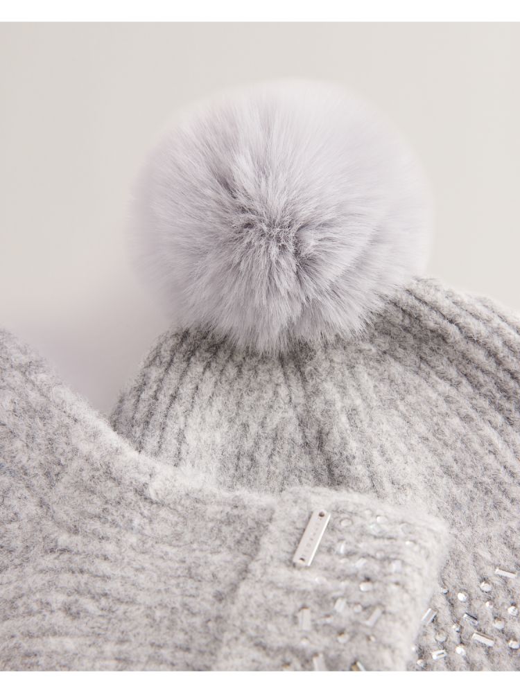 Ted Baker Keriis - Rhinestone Knitted Hat And Gloves Set Hats, Gloves & Scarves Damen Grau | 061345-RLN