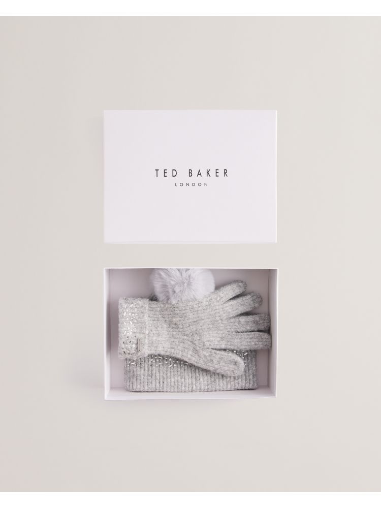 Ted Baker Keriis - Rhinestone Knitted Hat And Gloves Set Hats, Gloves & Scarves Damen Grau | 061345-RLN
