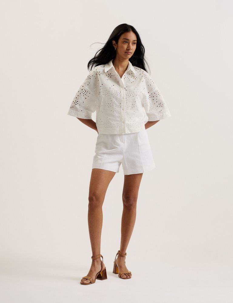 Ted Baker Kilkis - Broderie Cropped Shirt T-shirts Damen Weiß | 536849-TDI