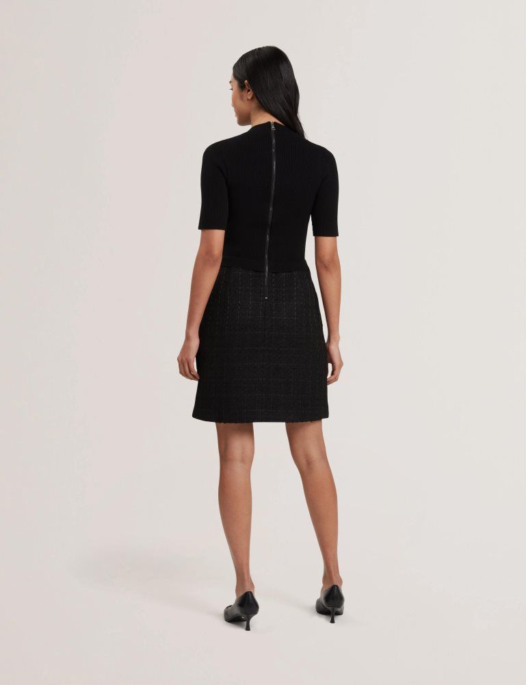 Ted Baker Komam - Boucle A-line Mini Dress With Knit Bodice Kleid Damen Schwarz | 264198-GTA