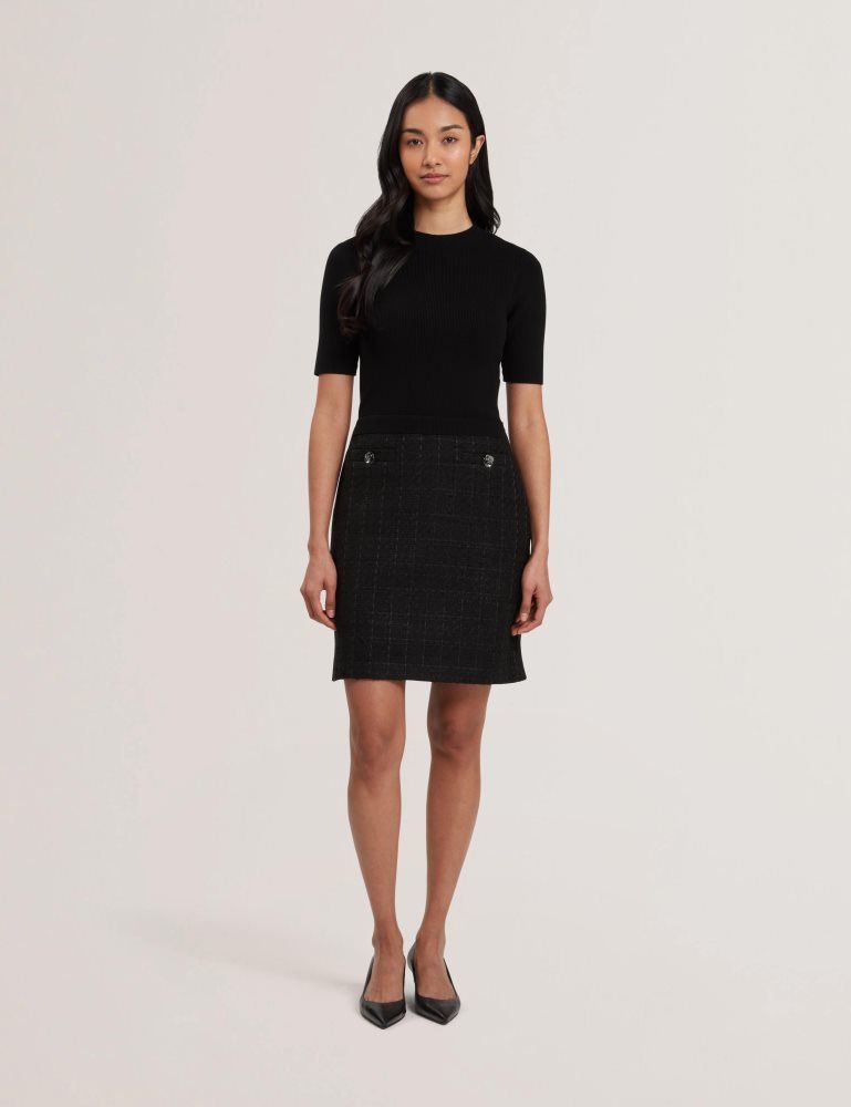 Ted Baker Komam - Boucle A-line Mini Dress With Knit Bodice Kleid Damen Schwarz | 264198-GTA