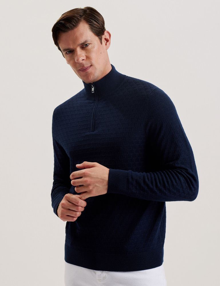 Ted Baker Kurnle - T Knit Half Zip Funnel Neck Jumper Oberteile Herren Navy | 420697-NTQ