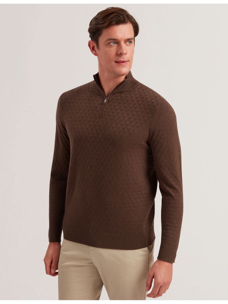 Ted Baker Kurnle - T Knit Half Zip Funnel Neck Jumper Pullover Herren Braun | 317865-DMR