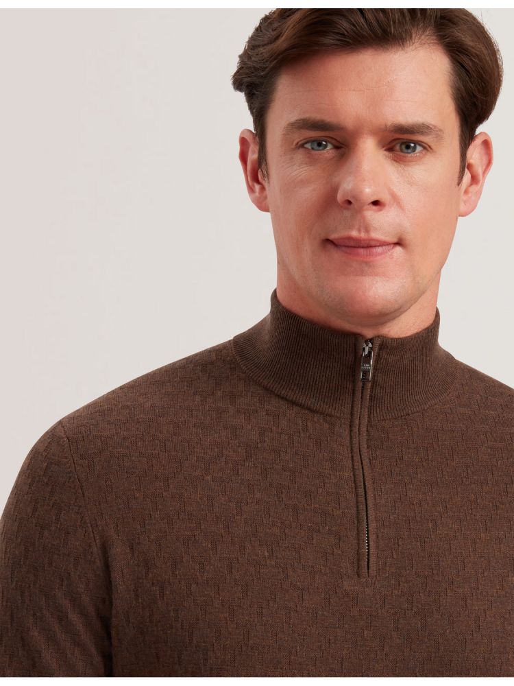 Ted Baker Kurnle - T Knit Half Zip Funnel Neck Jumper Pullover Herren Braun | 317865-DMR