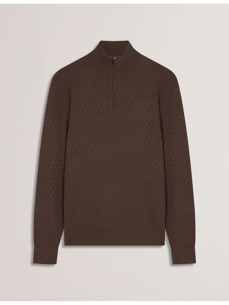 Ted Baker Kurnle - T Knit Half Zip Funnel Neck Jumper Pullover Herren Braun | 317865-DMR