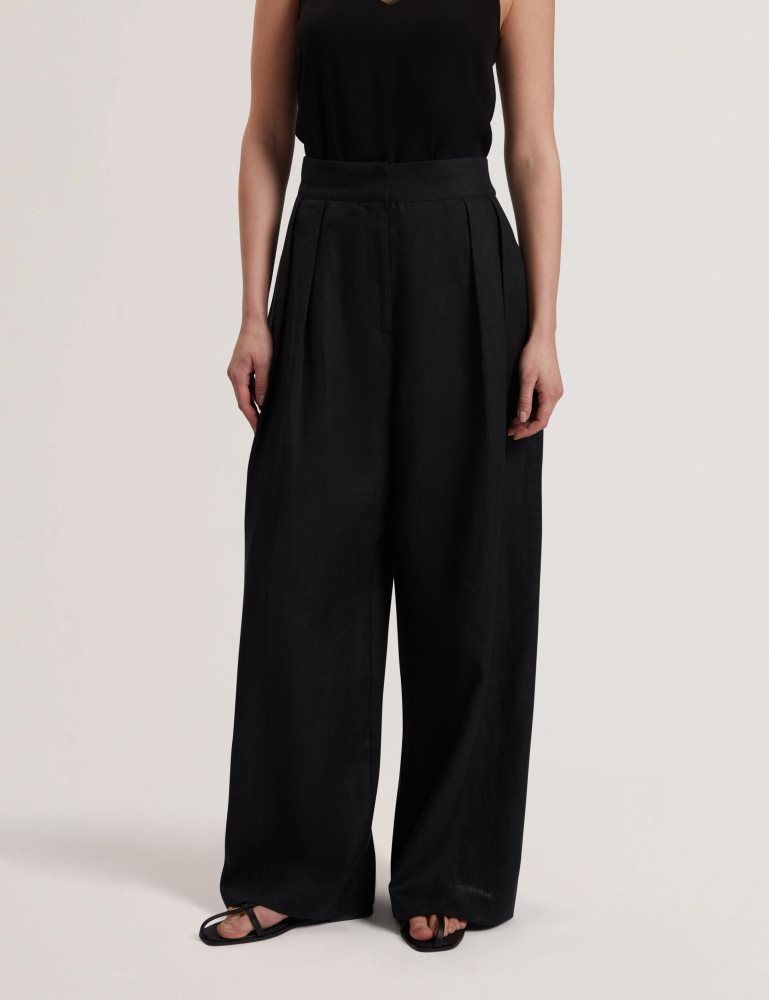 Ted Baker Kyfaat - Pure Linen Tailored Wide Leg Trousers Kurze Hose Damen Schwarz | 482569-ZOH