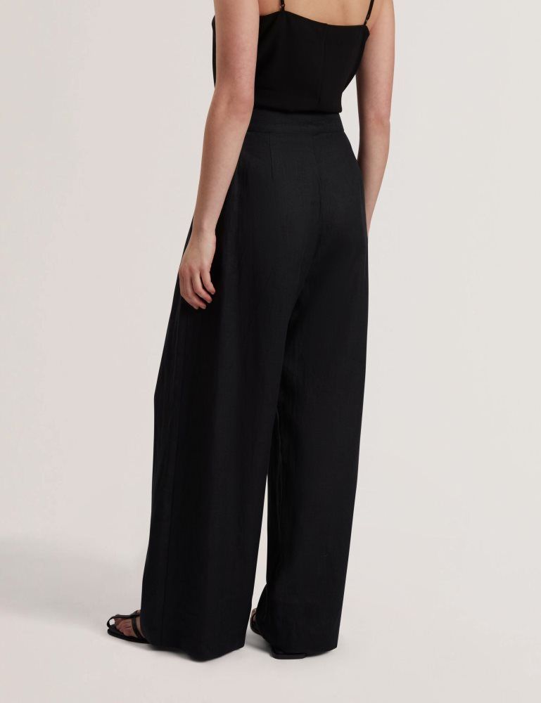 Ted Baker Kyfaat - Pure Linen Tailored Wide Leg Trousers Kurze Hose Damen Schwarz | 482569-ZOH