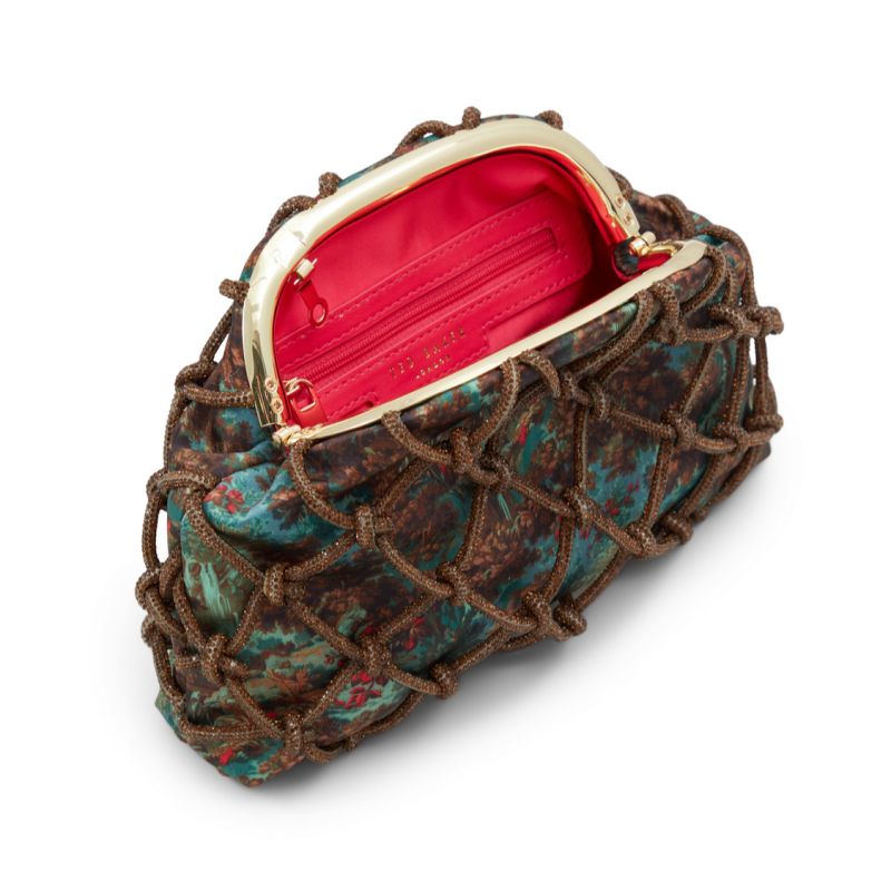 Ted Baker Kylar - Crystal Cage Printed Satin Clutch Bag Unterarmtasche-Taschen Damen Olivgrün | 027649-KIQ