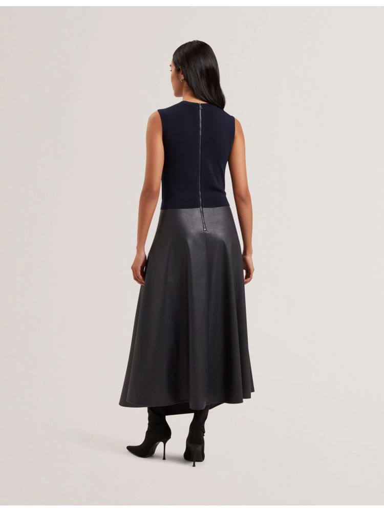 Ted Baker Labasa - Sleeveless Knit Faux Leather Midi Dress Kleid Damen Navy | 167934-FPU