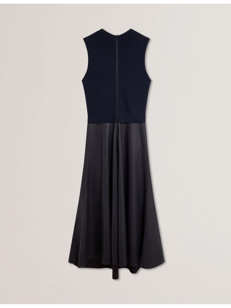 Ted Baker Labasa - Sleeveless Knit Faux Leather Midi Dress Kleid Damen Navy | 167934-FPU