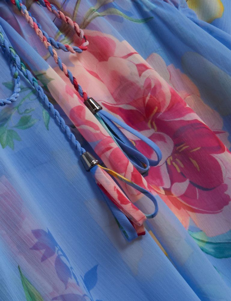 Ted Baker Larja - Floral Print Chiffon Mini Beach Kaftan Bademode Damen Blau | 284013-HPM