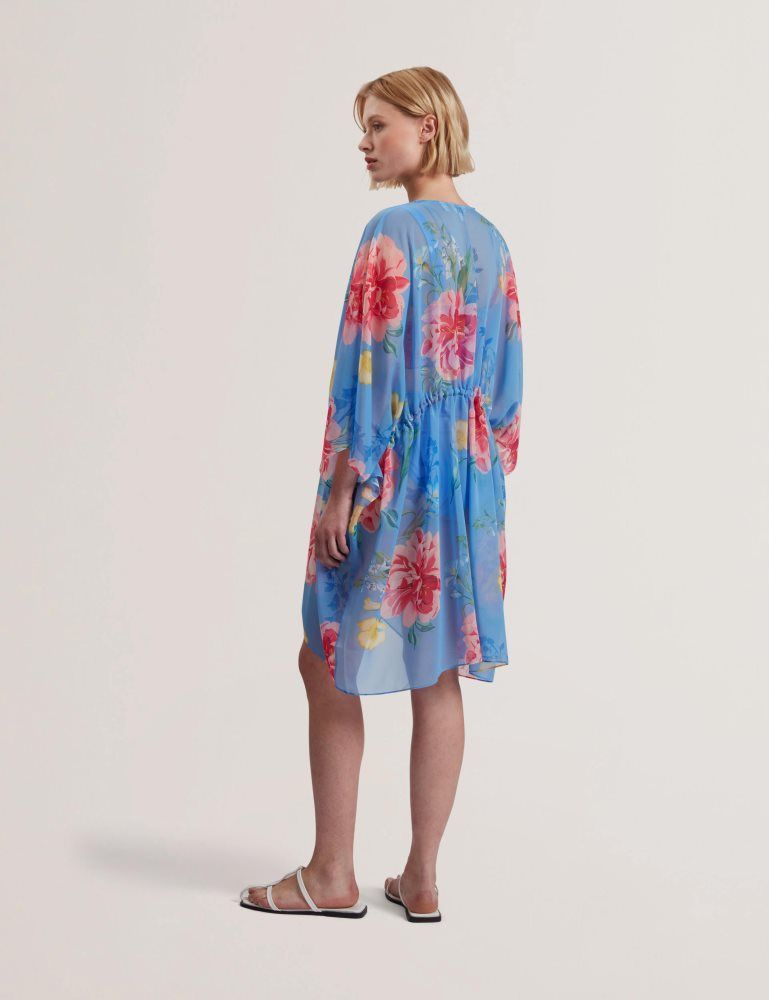 Ted Baker Larja - Floral Print Chiffon Mini Beach Kaftan Bademode Damen Blau | 284013-HPM