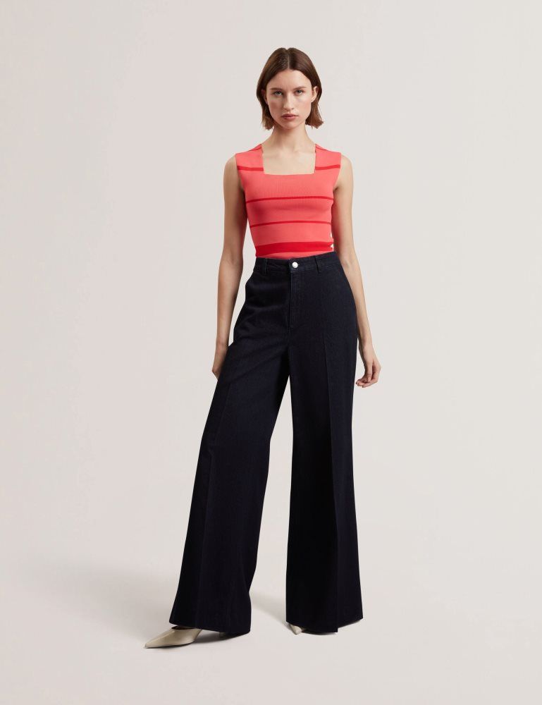 Ted Baker Laydaa - Striped Knit Square Neck Sleeveless Top T-shirts Damen Koralle | 365940-OJR