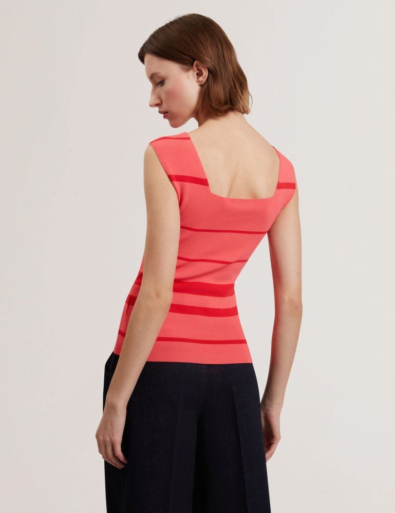Ted Baker Laydaa - Striped Knit Square Neck Sleeveless Top T-shirts Damen Koralle | 365940-OJR