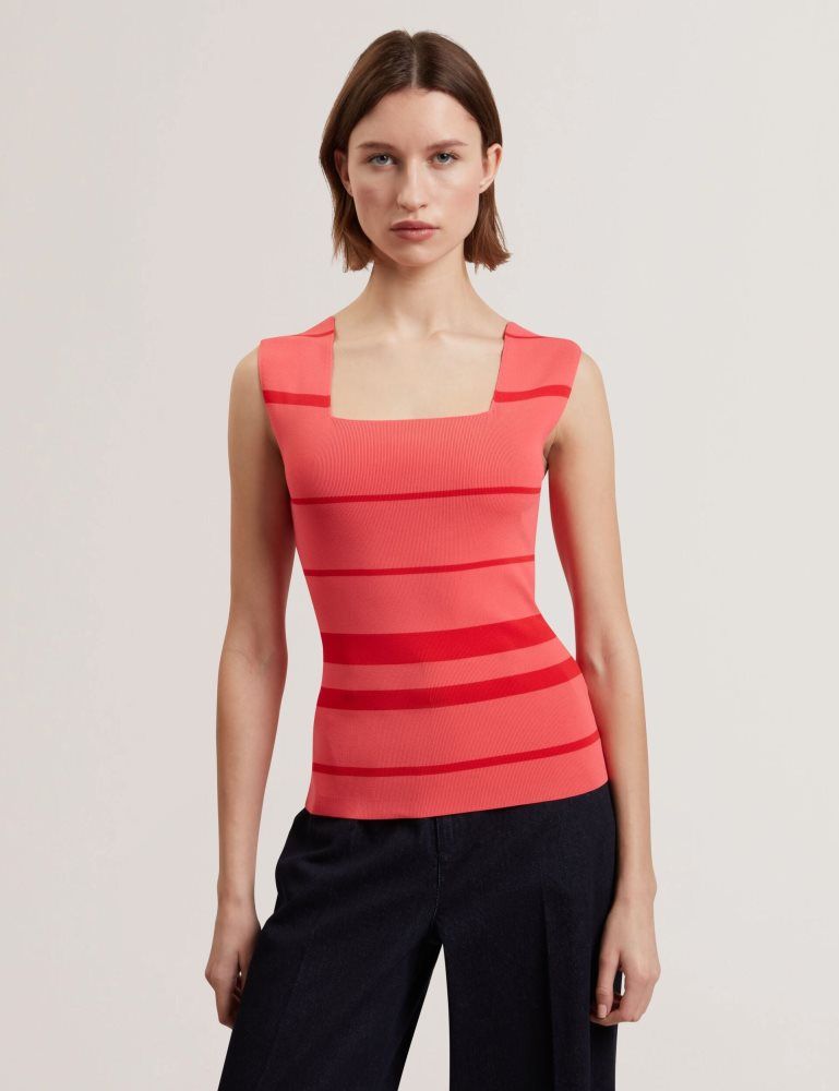 Ted Baker Laydaa - Striped Knit Square Neck Sleeveless Top T-shirts Damen Koralle | 365940-OJR
