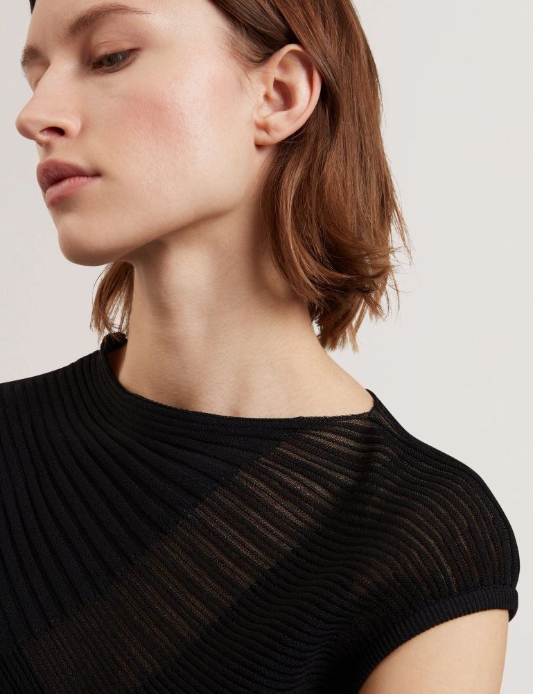 Ted Baker Layynii - Sheer Detail Engineered Knit Top T-shirts Damen Schwarz | 394261-SVW