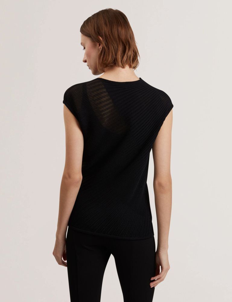 Ted Baker Layynii - Sheer Detail Engineered Knit Top T-shirts Damen Schwarz | 394261-SVW