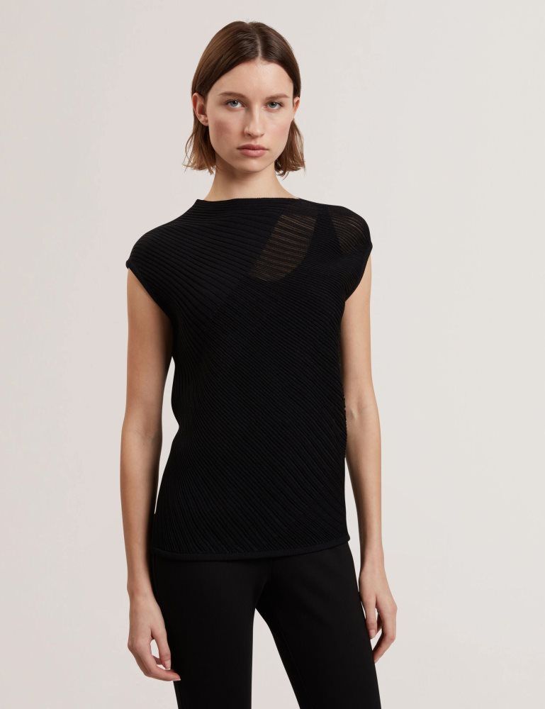 Ted Baker Layynii - Sheer Detail Engineered Knit Top T-shirts Damen Schwarz | 394261-SVW