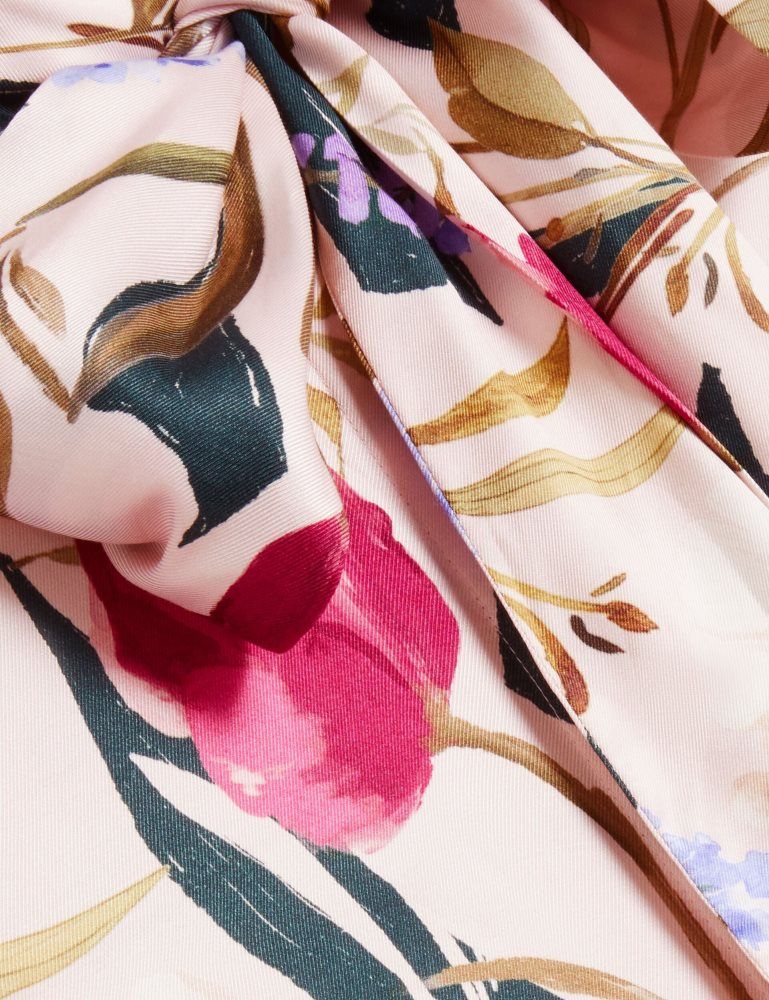 Ted Baker Leeyaa - Floral Print Tie Neck Longline Blouse T-shirts Damen Rosa | 986321-OFY