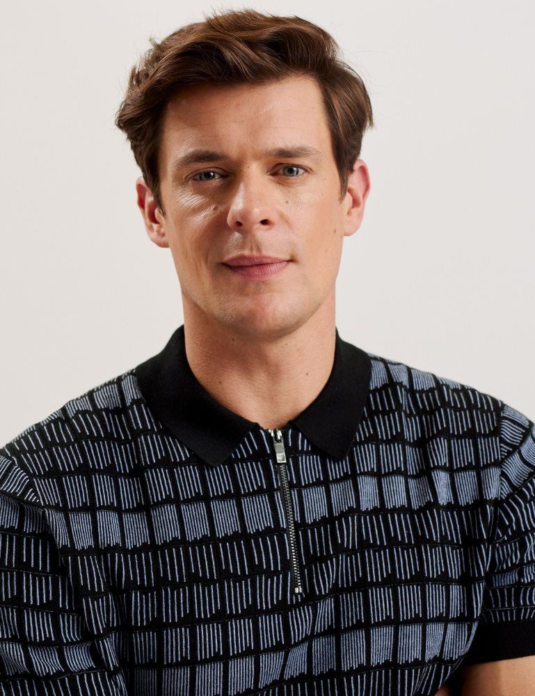 Ted Baker Levers - Ombre Jacquard Zip Neck Polo Shirt Oberteile Herren Schwarz | 219873-CBR