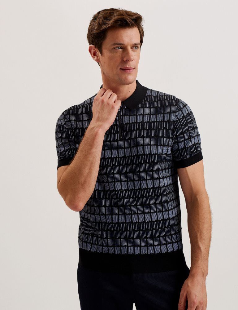 Ted Baker Levers - Ombre Jacquard Zip Neck Polo Shirt Oberteile Herren Schwarz | 219873-CBR