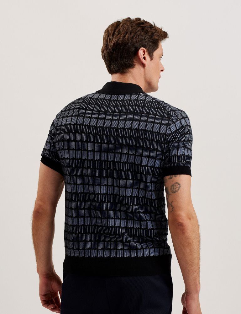 Ted Baker Levers - Ombre Jacquard Zip Neck Polo Shirt Oberteile Herren Schwarz | 219873-CBR