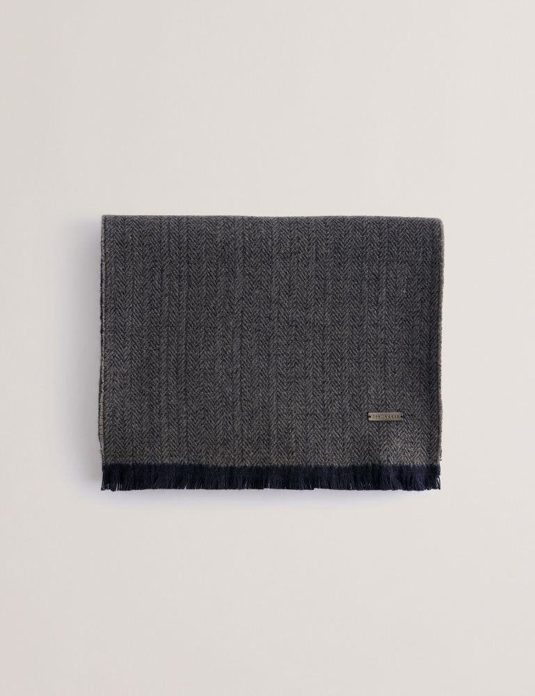 Ted Baker Lewiis - Herringbone Texture Contrast Trim Scarf Hats, Gloves & Scarves Herren Navy | 026719-TCP