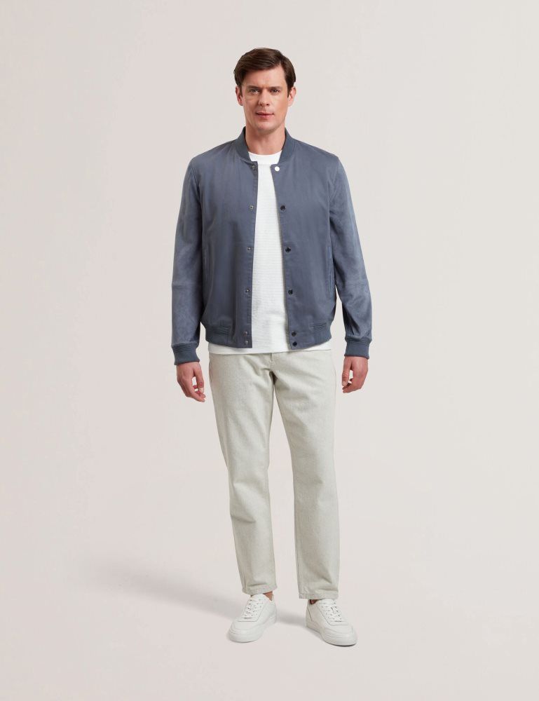 Ted Baker Liams - Cotton Twill & Suede Bomber Jacket Jacken Herren Blau | 421869-BZI