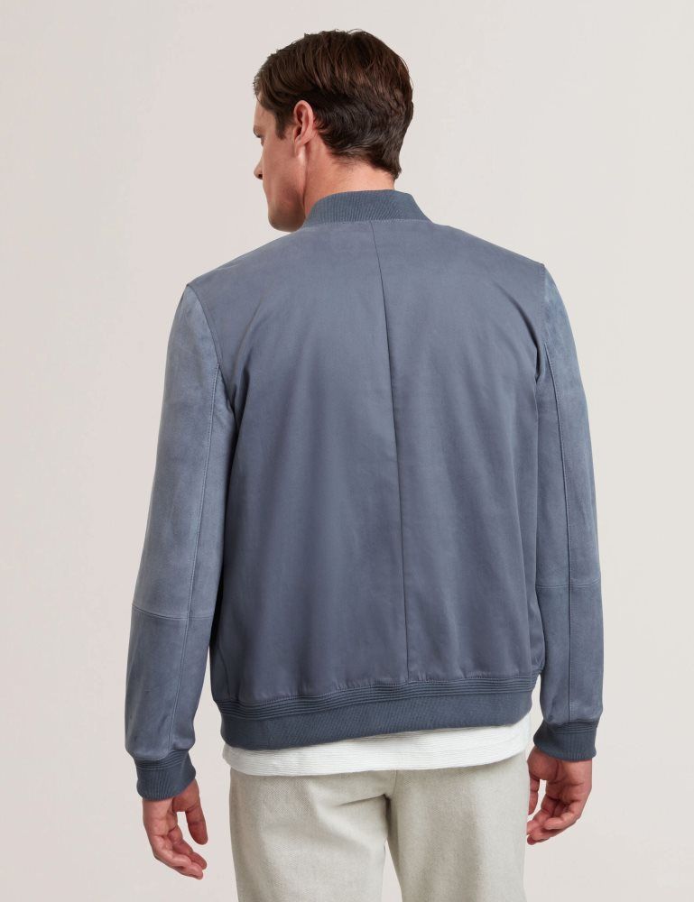 Ted Baker Liams - Cotton Twill & Suede Bomber Jacket Jacken Herren Blau | 421869-BZI