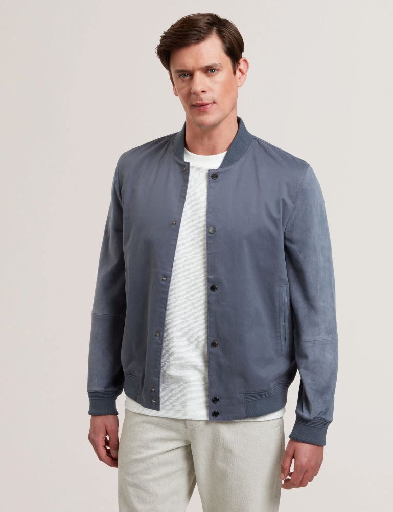 Ted Baker Liams - Cotton Twill & Suede Bomber Jacket Jacken Herren Blau | 421869-BZI